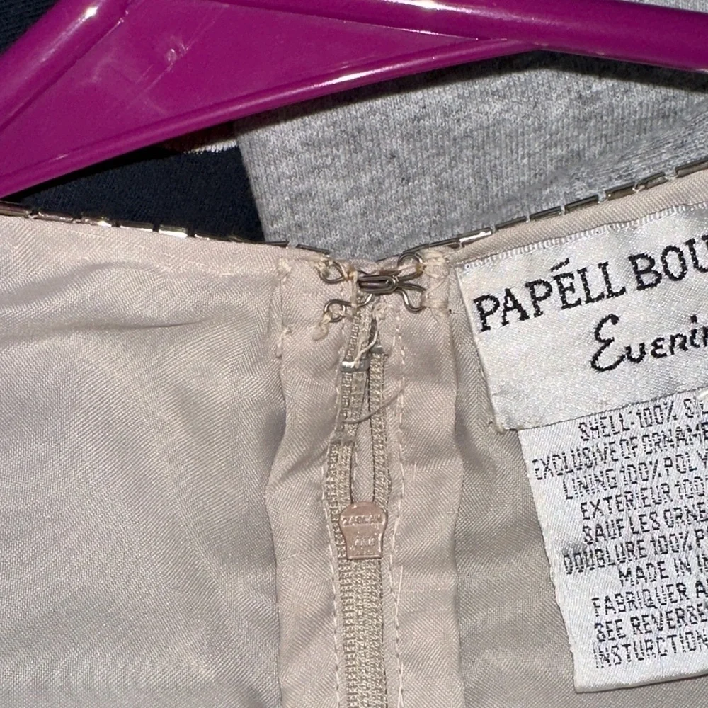 Papell Boutique Cream Beaded Blouse 100% Silk - Picture 8 of 8